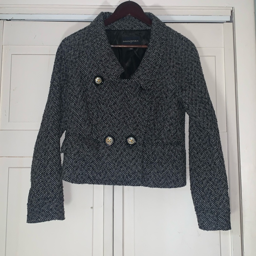 BANANA REPUBLIC CROPPED, DOUBLE BREASTED TWEED JACKET